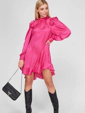 ✨ Zadig & Voltaire "Ruins" Magenta Pink Satin Ruffle Mini Dress Size S✨